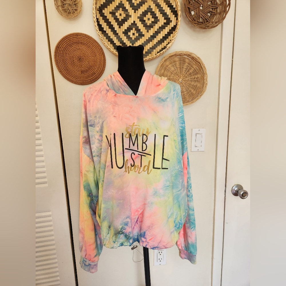 Tie-Dye Hoodie with 'Stay Humble, Hustle Hard' Print - Picture 5 of 10